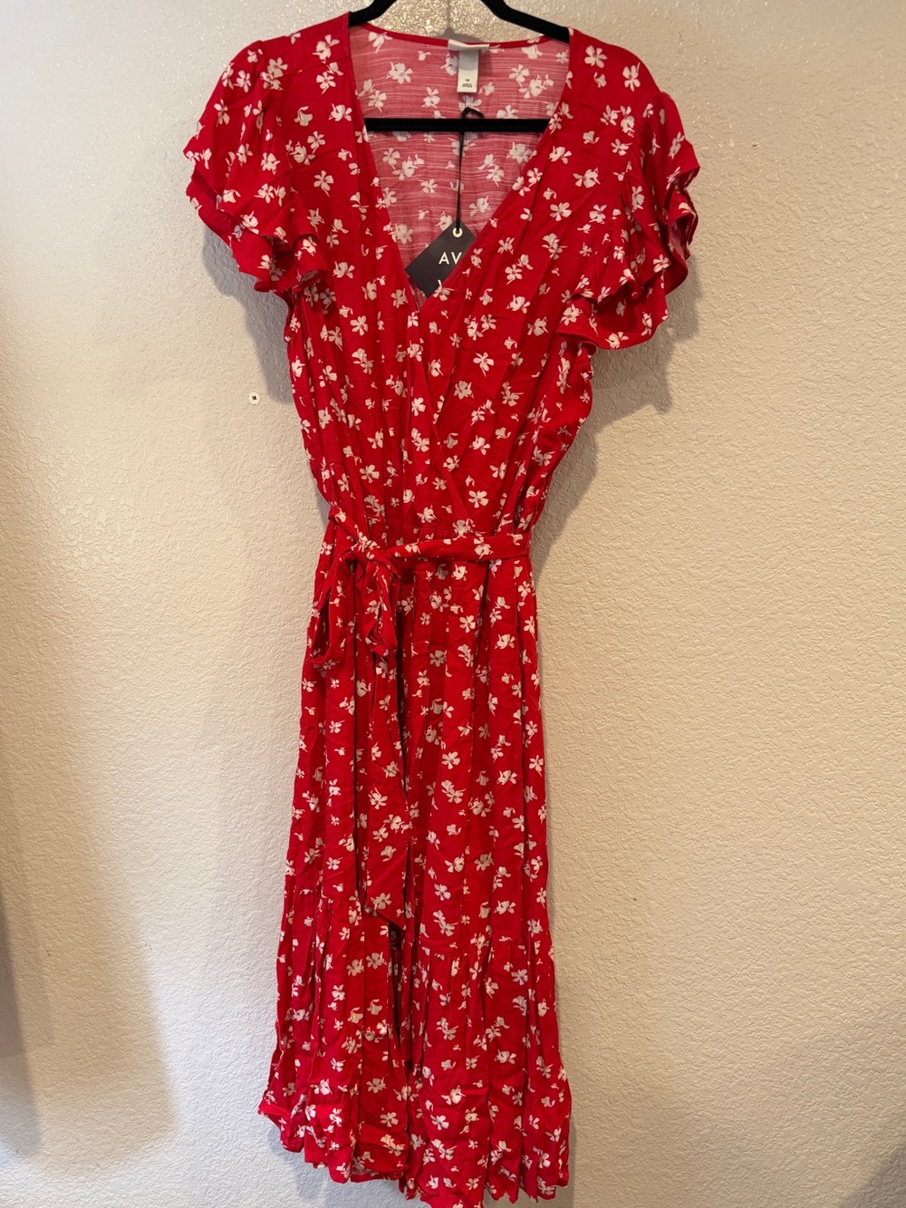 Ava & Viv NWT 1X Red Floral Wrap Dress